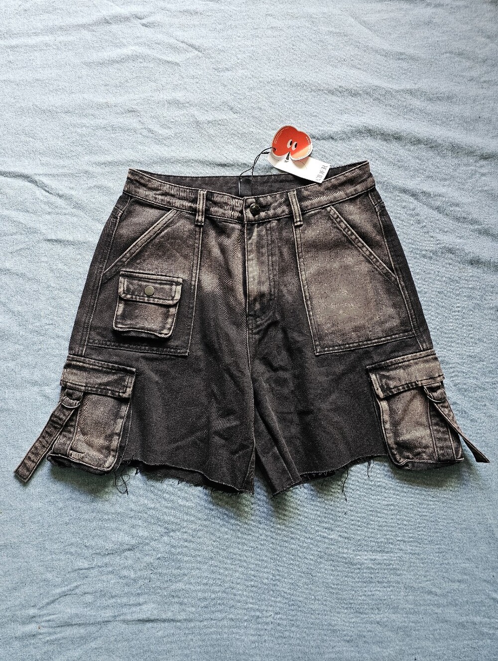 Cider Black Denim Cargo Bermuda Shorts Women's Large NWT Y2K Utility